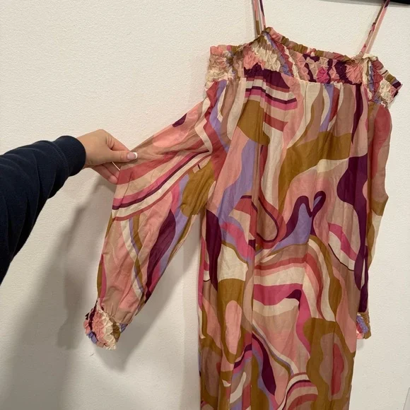 Joyce & Girls Coconut Cotton Silk Off The Shoulder Long Sleeve Maxi Dress M - Picture 3 of 8